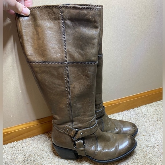 CLARKS Mascarpone Tall Leather Buckle Boots Brown Size 9 - Picture 1 of 8